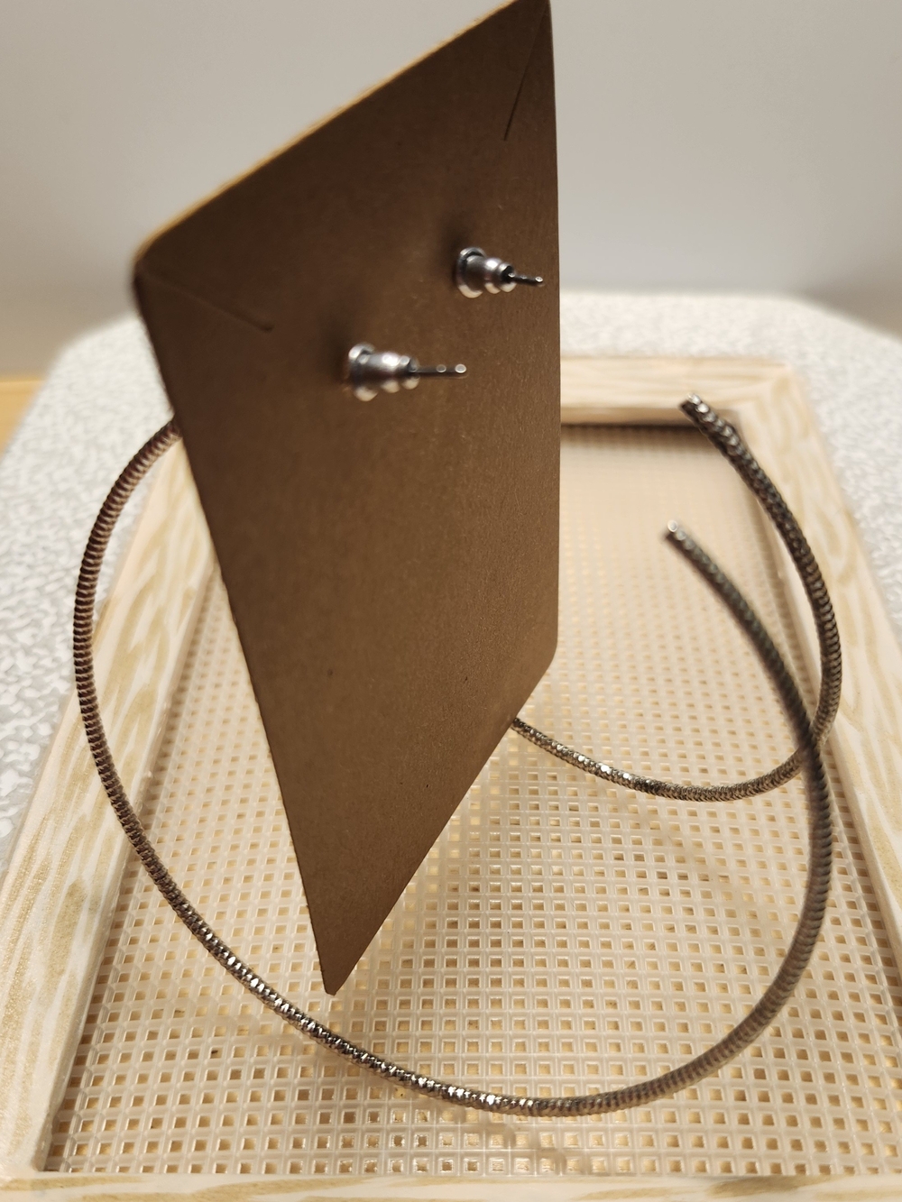Textured Silver/Lt. Brown Metallic 3" Diameter Hoop Earrings
